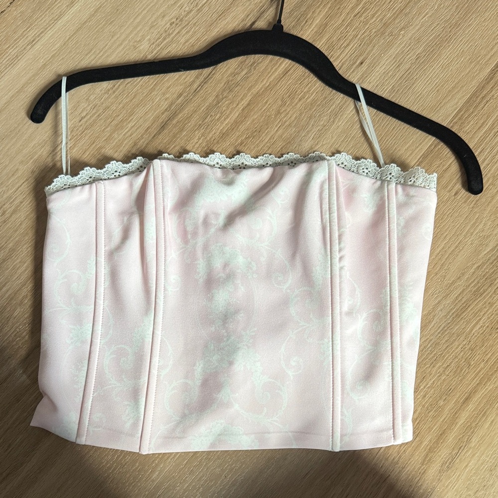 Edikted Pink Lace Trim Corset Top